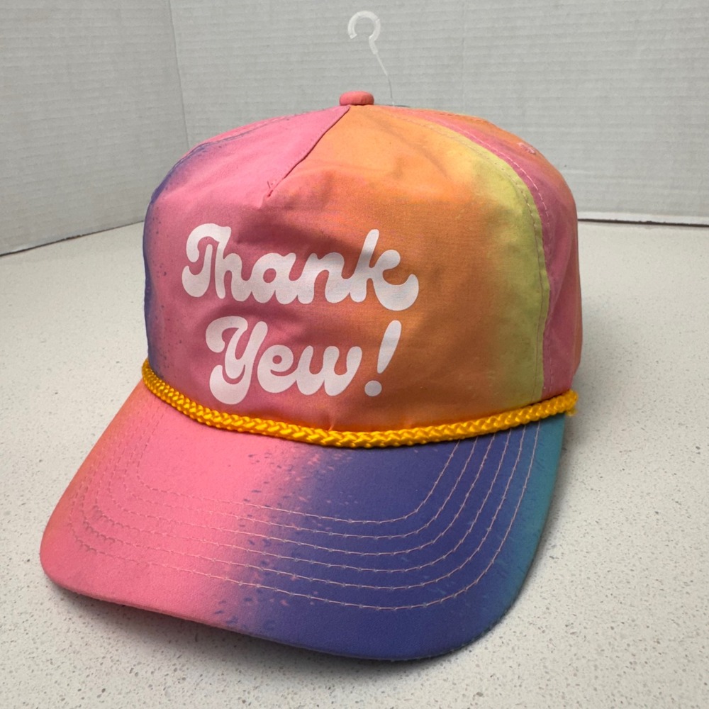 Thank Yew! Rainbow Tie Dye Hat Novelty Rope Accent Snapback Cap‎